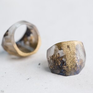 Gold Stardust Blue Ring Statement Cocktail hypoallergenic Resin Ring OOAK image 3