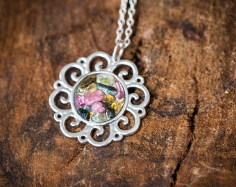 Rainbow Tourmaline Lacy Pendant Necklace OOAK