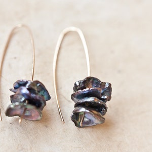 14K Goldfilled Black Peacock Keshi Pearl Hook Earrings