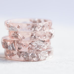 Nude Blush Pink Resin Ring Stacking Ring Silver Flakes Faceted Ring OOAK pastel pink geometric wedding jewelry image 3