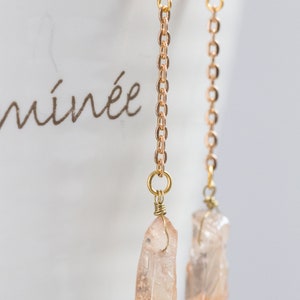 Long Dangle Mystic Peach Quartz Pendulum Earrings Champagne Apricot image 5