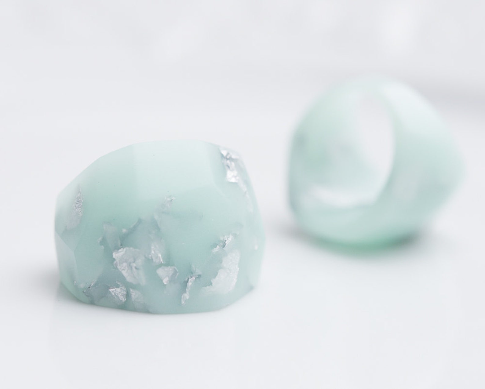 Pastel Mint Resin Ring Silver Flakes Statement Cocktail Etsy