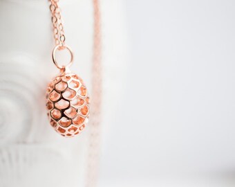 Pinecone Necklace Rose Gold Hollow Pendant Boho Pendulum Pendant Long Gold Necklace modern minimalist jewelry