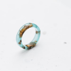 Mint Resin Ring Gold Flakes Small Faceted Stacking Ring OOAK pastel mint ring aqua brown minimalist jewelry image 2