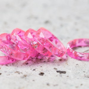Neon Pink Resin Stacking Ring Hot Pink Silver Flakes Small Faceted Ring OOAK minimal chic modern minimalist jewelry