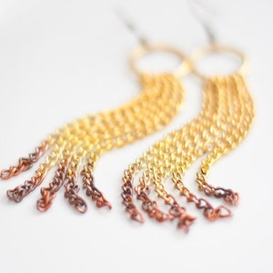 Long Ombre Statement Earrings Gold Chain Fringe modern jewelry image 5