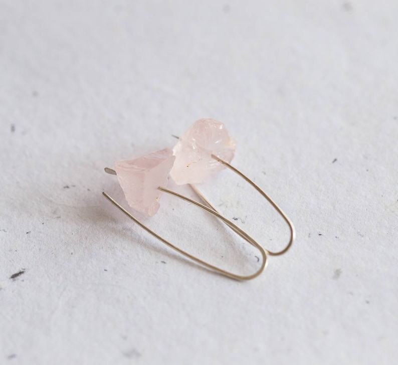 Raw Rose Quartz Modern Hook Earrings Argentuim Sterling Silver image 6