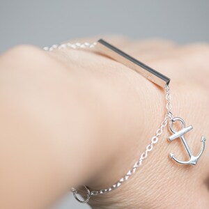 Silver Anchor Bracelet Modern Minimalist chain charm friendship bracelet sailor nautical summer beach minimalist jewelry minimal chic image 3