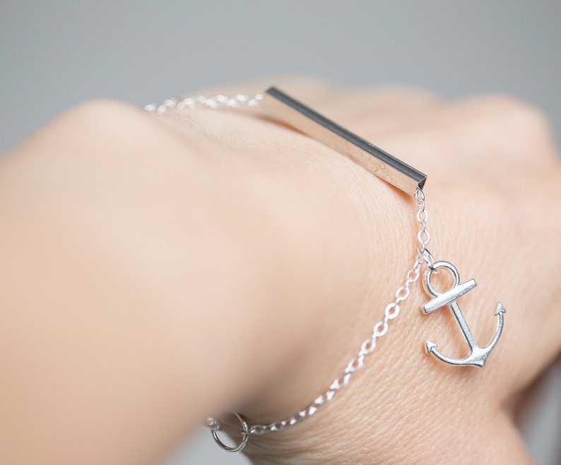 Silver Anchor Bracelet Modern Minimalist chain charm friendship bracelet sailor nautical summer beach minimalist jewelry minimal chic image 3