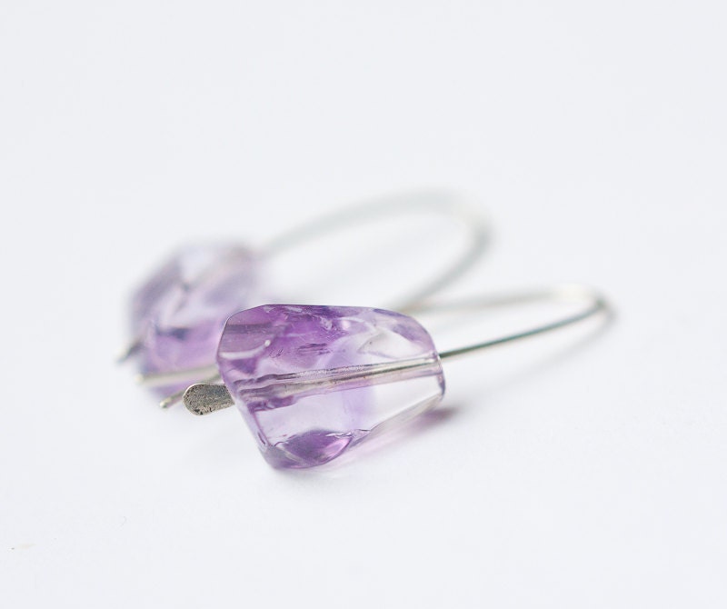 Simple Modern Hook Earrings Amethyst Argentium Sterling Silver | Etsy