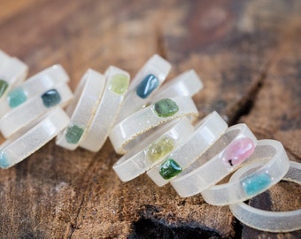 Tourmaline Gemstone Resin Ring Stacking smooth Ring OOAK hypoallergenic ring