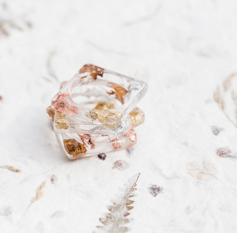 Square Resin Stacking Ring Modern Transparent Tricolor Ring OOAK image 3