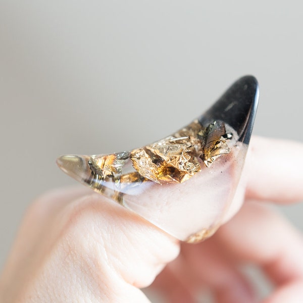 Statement Resin Ring Gold Flakes Cocktail Ring OOAK black geometric minimal chic jewelry