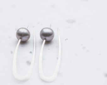 Modern Minimal Chic Gray Pearls Earrings Sterling Silver Wedding