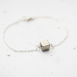 Pyrite Cube Bracelet Modern Minimalist jewelry minimal chic neutral silver gray image 1