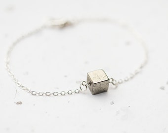 Pyrite Cube Bracelet Modern Minimalist jewelry minimal chic neutral silver gray