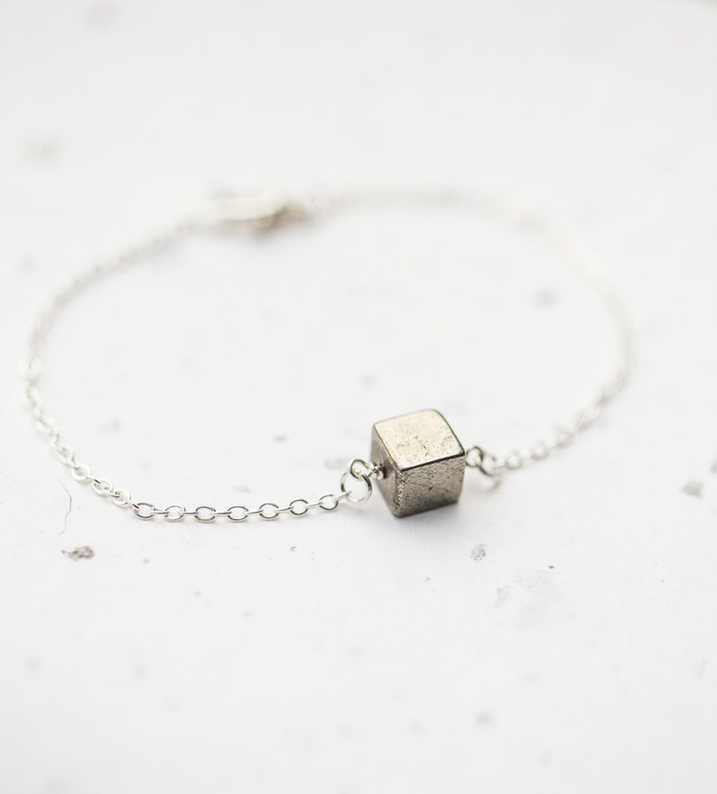 Pyrite Cube Bracelet Modern Minimalist jewelry minimal chic neutral silver gray image 1