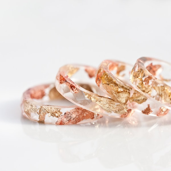 Resin Stacking Ring Yellow Rose Gold Flakes Small Faceted Ring OOAK boho minimalist jewelry