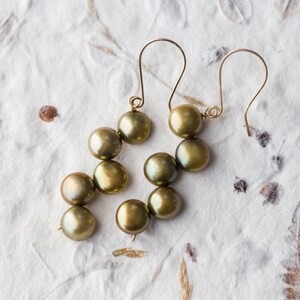 Willow Green Pearl Dangle Earrings 14K gold filled Olive Khaki bridesmaid jewelry weddings june birthstone image 5