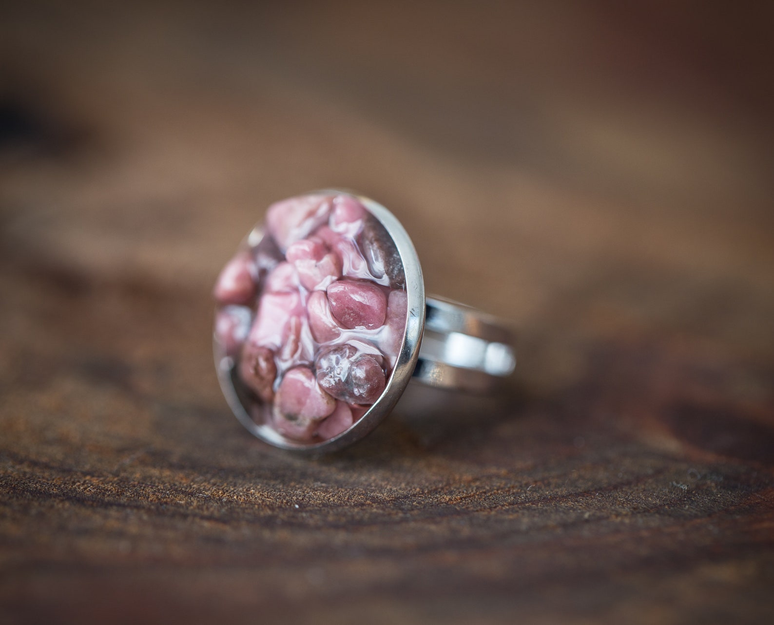 Raw Pink Rhodonite Ring Adjustable Statement Cocktail Ring | Etsy
