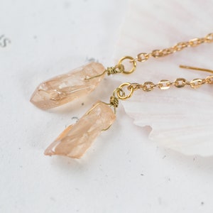 Long Dangle Mystic Peach Quartz Pendulum Earrings Champagne Apricot image 6