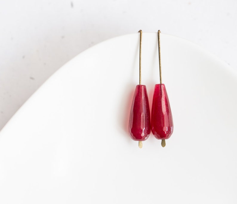 Modern Drop Earrings Burgundy Red Jade Urban Minimalist Geometric Jewelry organic eco friendly minimal chic image 2