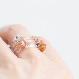 Square Resin Stacking Ring Modern Transparent Tricolor Ring OOAK image 5