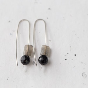 Modern Onyx Labradorite Earrings Argentuim Sterling Silver