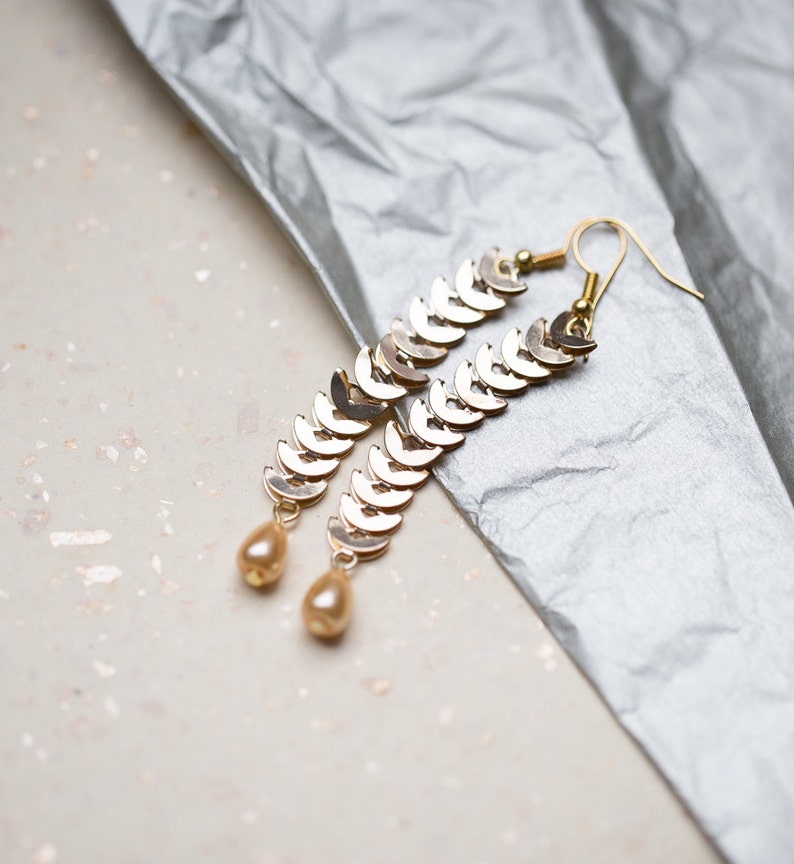 Long Dangle Gold Chain Earrings Gold Drop Beads Boho Glam Gold Etsy