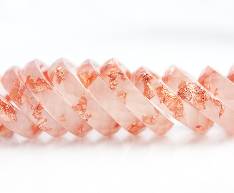 Peach Resin Stacking Ring Rose Gold Flakes Small Faceted Ring OOAK minimalist jewelry image 5