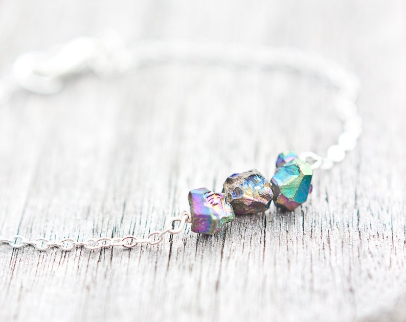 Druzy Bracelet Titanium rainbow Modern Minimalist jewelry Bohemian spring fashion rustic neutral silver gray