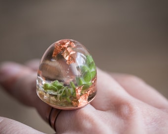 Botanical Dome Statement Resin Ring Nature Succulent Plant Cocktail Ring OOAK fairy enchanted forest nature inspired