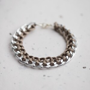 Khaki Chain Braided Bracelet Pastel Olive Cord friendship silver gold bracelet Modern minimalist jewelry image 2