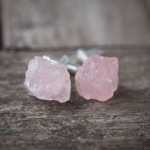 Raw Rose Quartz Men Cufflinks OOAK rough boho cuff links for him groomsmen gift