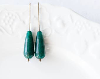 Modern Drop Teal Earrings Emerald Green Jade Urban Minimalist Geometric Jewelry organic eco friendly minimal chic