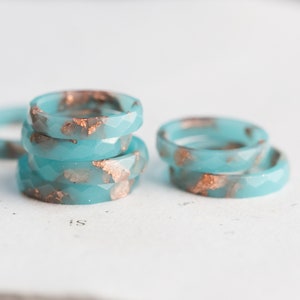 Something Blue Resin Ring Rose Gold Flakes Hypoallergenic Ring OOAK image 1