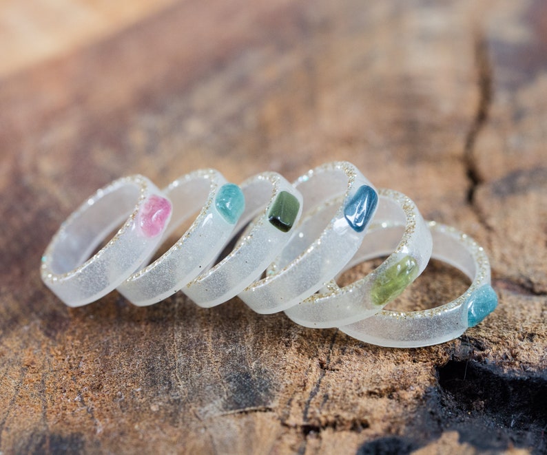 Tourmaline Gemstone Resin Ring Stacking smooth Ring OOAK hypoallergenic ring image 3