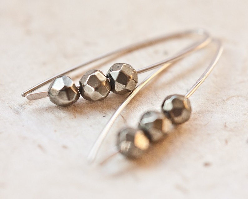 Modern Earrings Argentuim Sterling silver Golden Pyrite Gray Black Minimalist design image 4