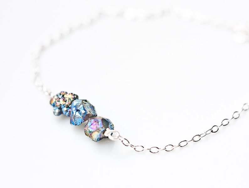 Druzy Necklace Titanium rainbow Modern Minimalist jewelry Boho fashion rustic neutral silver gray image 5