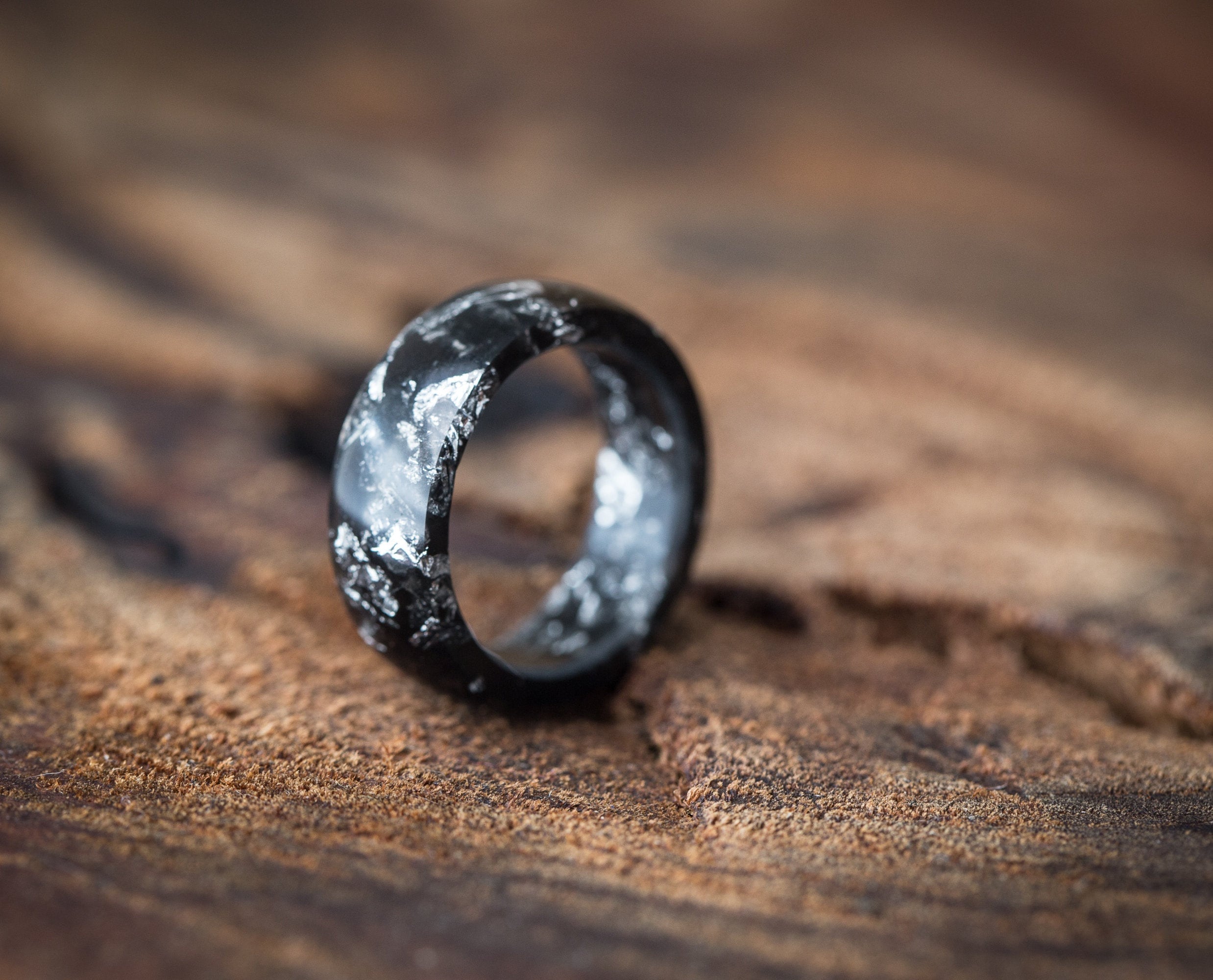 Rustic Silver Ring Mens Silver Ring Mens Jewelry Men's Silver Ring Boyfriend Gift Mens Rings Black Resin Ring Brushed Silver RIng