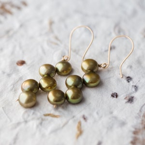 Willow Green Pearl Dangle Earrings 14K gold filled Olive Khaki bridesmaid jewelry weddings june birthstone image 9