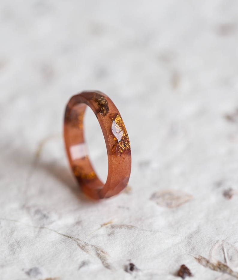 Burnt Orange Stacking Resin Ring Amber Terra Cotta Gold Flakes | Etsy