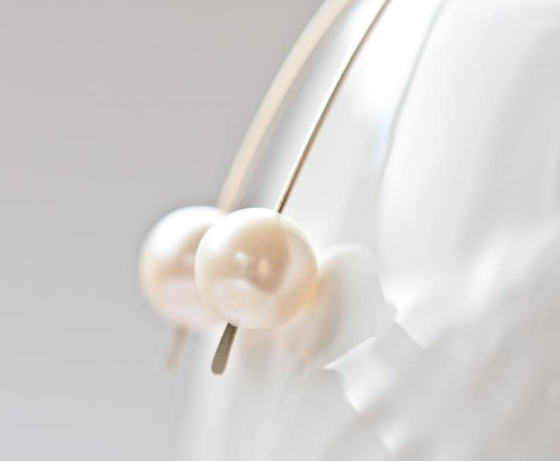Modern Simple Earrings14K Goldfilled White Pearls Ivory Wedding Bridal Minimal Chic Organic Minimalist image 1