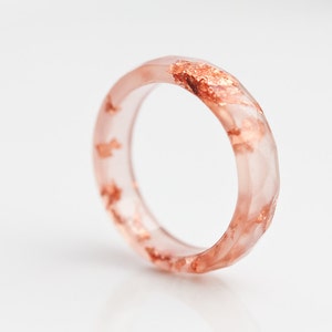 Peach Resin Stacking Ring Rose Gold Flakes Small Faceted Ring OOAK minimalist jewelry image 2