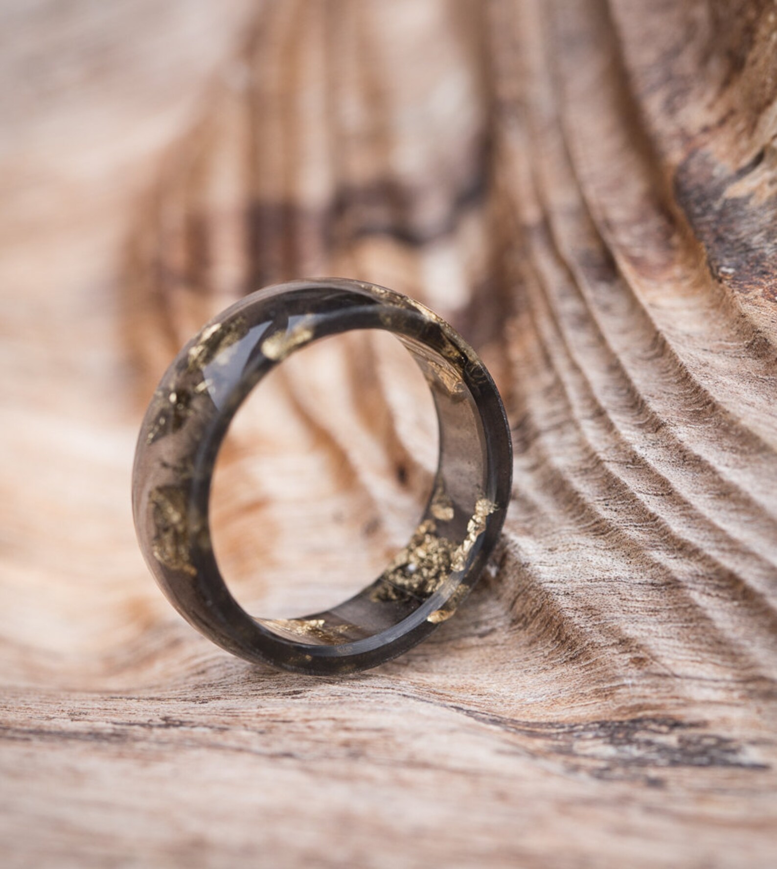 Black Resin Ring Men Ring Gold Flakes Big Size 10 Smooth Ring Etsy
