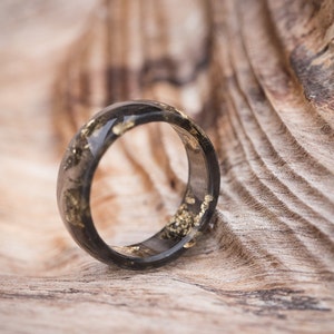 Black Resin Ring Men Ring Gold Flakes Big Size 10 Smooth Ring OOAK for him image 4