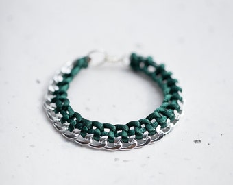 Emerald Chain Braided Bracelet Dark Teal Green Cord friendship silver gold bracelet Modern minimalist jewelry