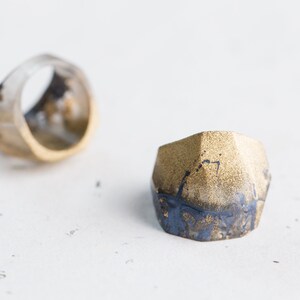 Gold Stardust Blue Ring Statement Cocktail hypoallergenic Resin Ring OOAK image 5