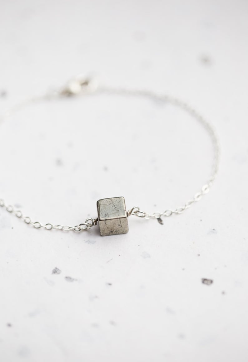 Pyrite Cube Bracelet Modern Minimalist jewelry minimal chic neutral silver gray image 4