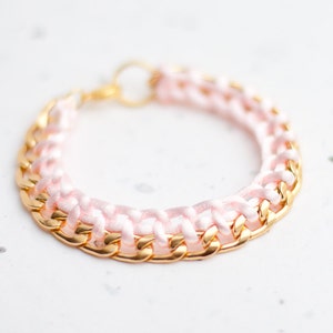 Gold Chain Braided Bracelet Light Pink Pastel Blush Modern minimalist jewelry image 1